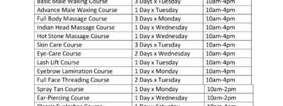 Aspens Beauty and Holistic College 2023 Timetable