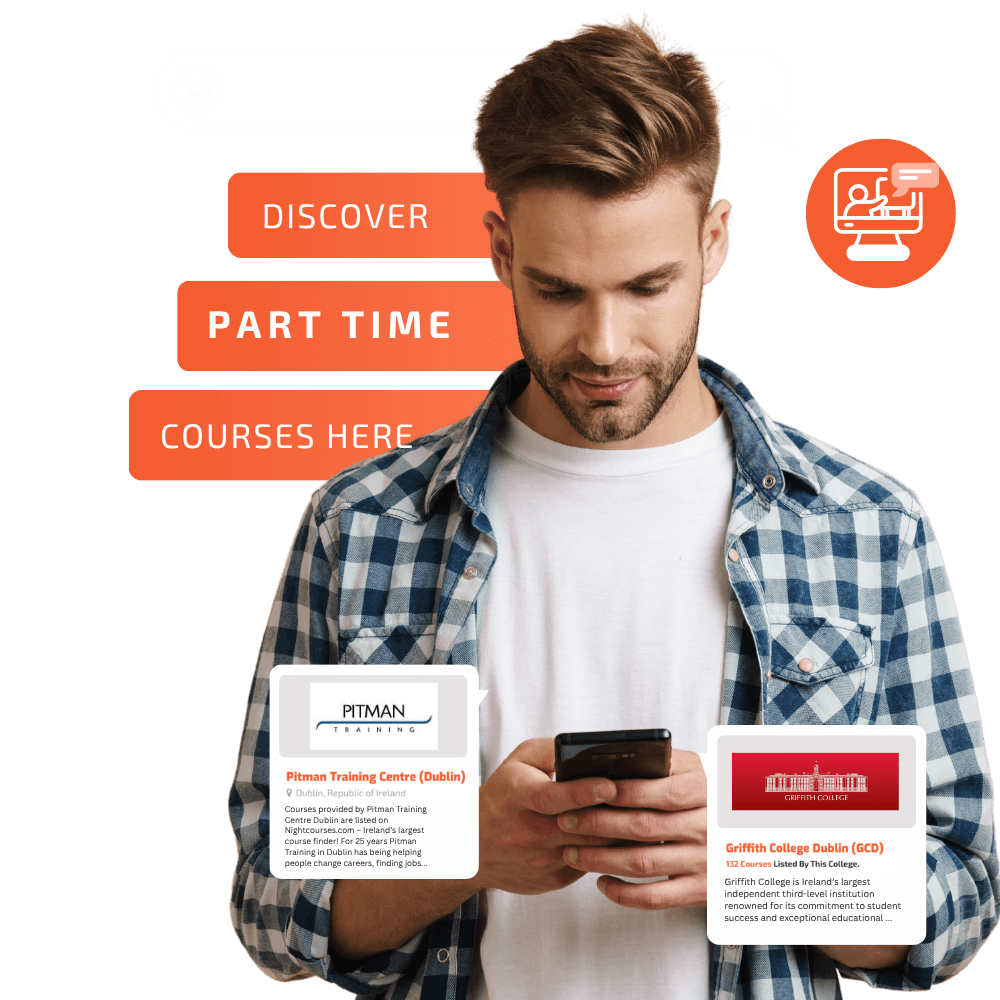 male student browsing courses on his phone